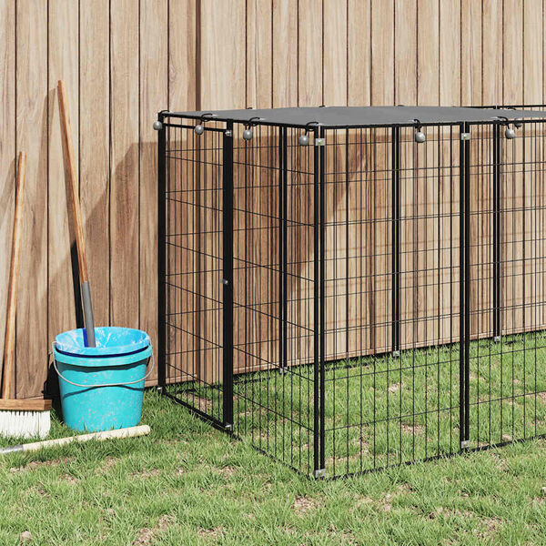 vidaXL Dog Kennel Black and Silver Grey Powder-coated steel, Polyethylene