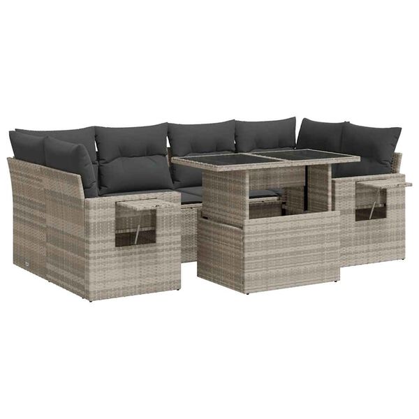 vidaXL Garden Sofa Set Light Grey PE Rattan Standard Removable Covers