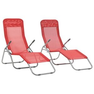 vidaXL Sunlounger Set of 2 Red Textilene, Powder-coated steel Standard