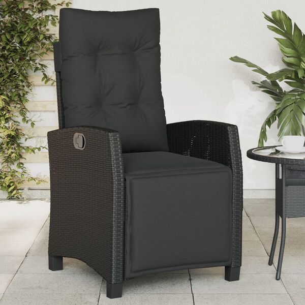 vidaXL Reclining Garden Chair Black PE Rattan Adjustable Footrests