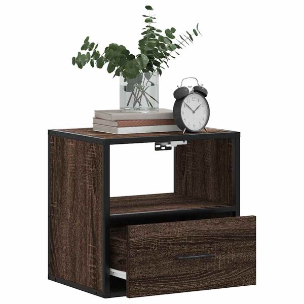 vidaXL Wall-mounted Bedside Cabinet Brown Oak Engineered wood, metal
