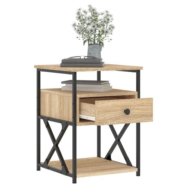 vidaXL Nightstand Sonoma Oak Engineered wood, iron 15.7x16.5x21.7 in