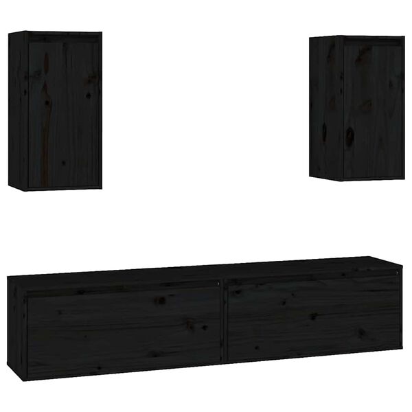 vidaXL 4 Piece TV Cabinet Set Black Solid Wood Pine (813464+813494)
