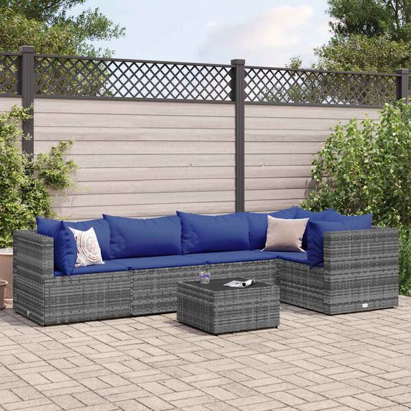 vidaXL Patio Lounge Set Grey PE rattan, powder-coated steel, tempered glass