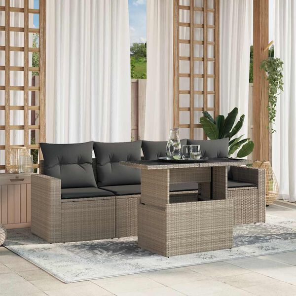 vidaXL Garden Sofa Set Light Grey PE rattan 5 Piece Set Modular