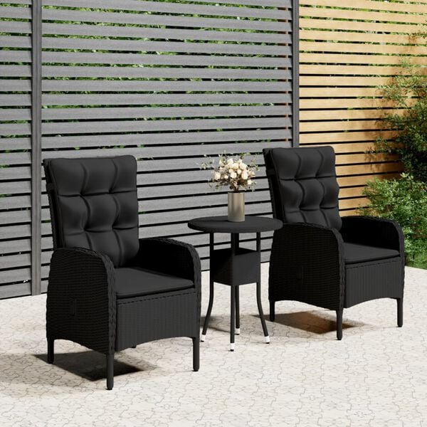 vidaXL Bistro Set Black Poly Rattan Medium Ergonomic Garden Bistro Set