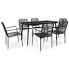 vidaXL Dining Set Black Cotton Rope, Powder-Coated Steel, Tempered Glass
