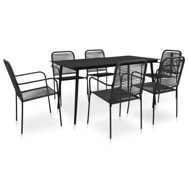 vidaXL Dining Set Black Cotton Rope, Powder-Coated Steel, Tempered Glass