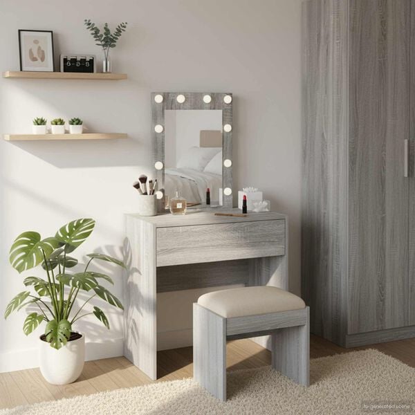 vidaXL Dressing Table Grey 23.62 x 15.75 x 27.56 in Engineered Wood