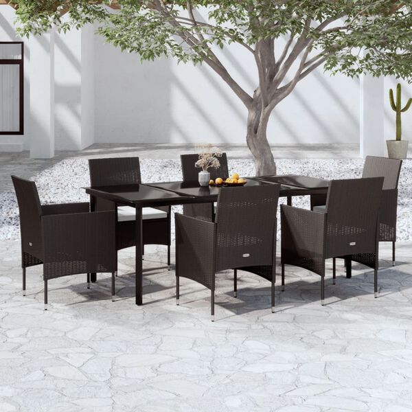 vidaXL Garden Dining Set Black PE rattan, powder-coated steel, glass Large
