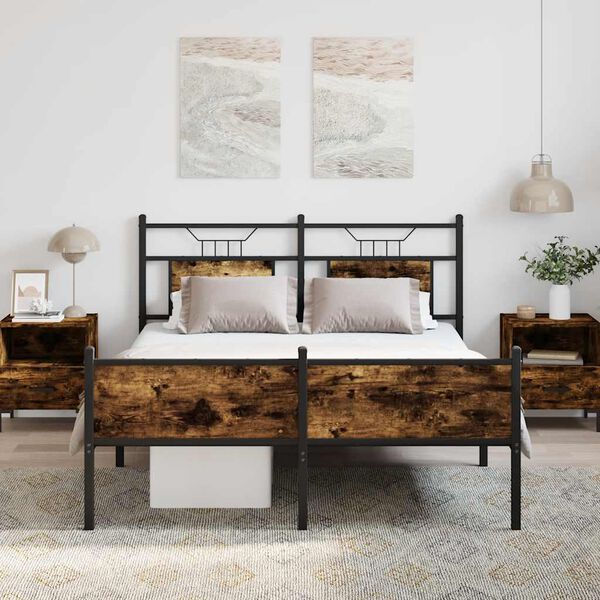 vidaXL Bed Frame Smoked Oak Engineered Wood and Steel Full Bed Frame