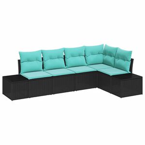 vidaXL Garden Sofa Set with Cushion 5 pcs Black Poly Rattan