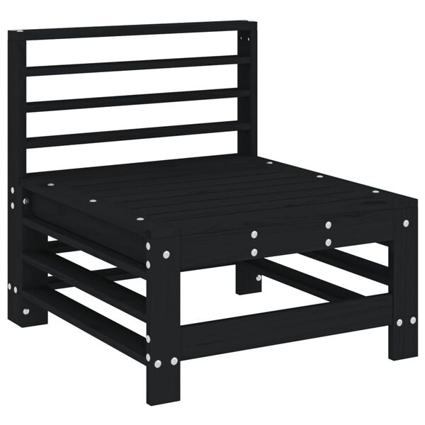 vidaXL Garden Middle Sofa Black Solid Pine Wood Standard Modular