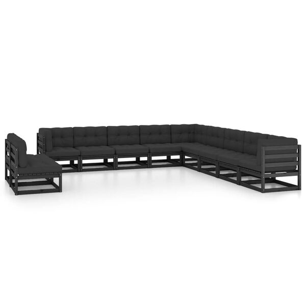 vidaXL Garden Lounge Set Black Solid pinewood, fabric (100% polyester)