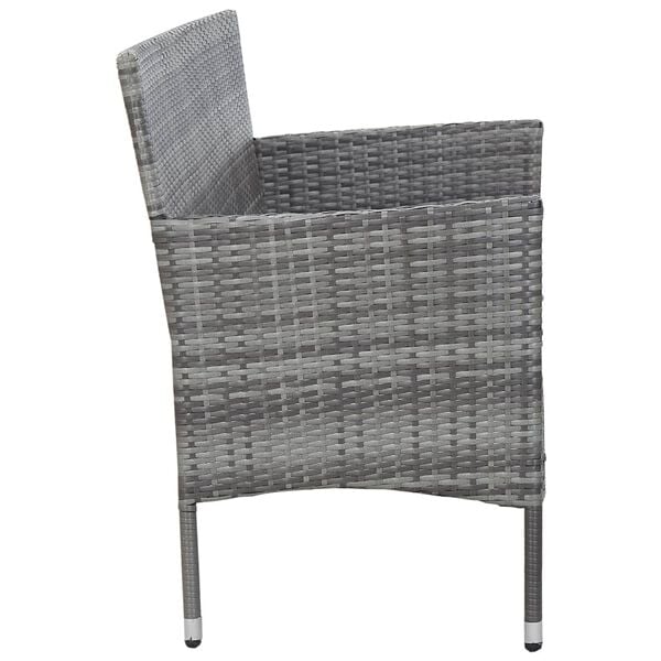 vidaXL Sofa Grey PE rattan, steel, polyester fabric 3-seater