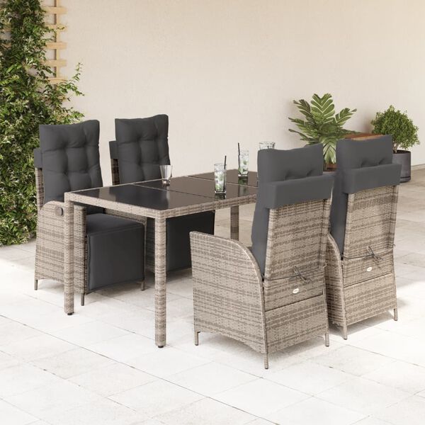 vidaXL Garden Dining Set Grey PE Rattan, Powder-Coated Steel, Tempered Glass