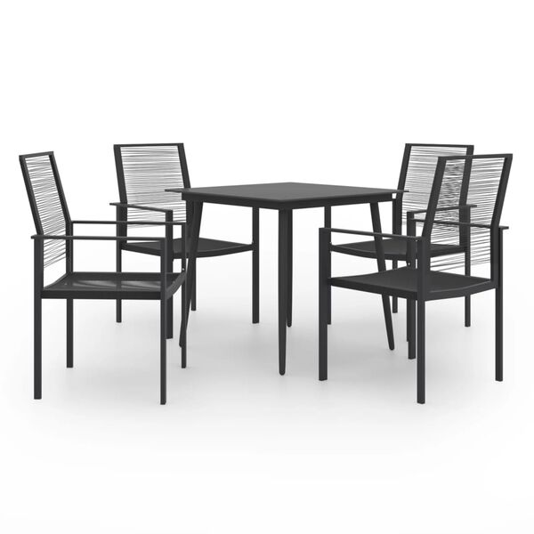 vidaXL Dining Set Black Glass, Powder-Coated Steel, PVC Hollow Rattan