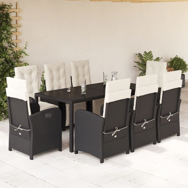 vidaXL Garden Dining Set Black PE rattan 33.5-43.3 in