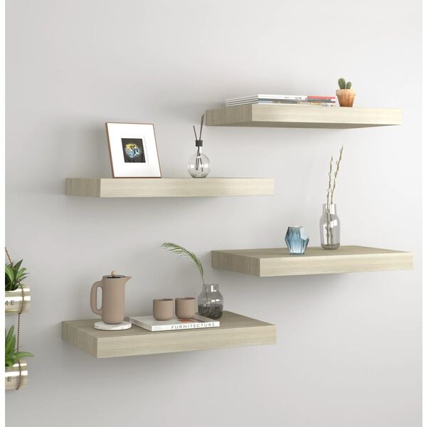 vidaXL Wall Shelf Set of 4 Oak Honeycomb MDF, metal Medium