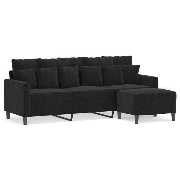 vidaXL 3-seater Sofa With Footstool Black Velvet 3-Seater Key Piece