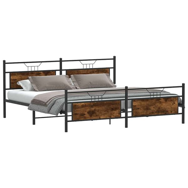 vidaXL Bed Frame Smoked Oak Steel, Engineered Wood Double Bed Bed Frame