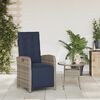 vidaXL Reclining Garden Chair Grey and Navy Blue Poly Rattan Regular