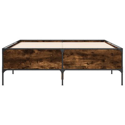 Twin, double, or queen sized bed frame with dark wood panels and metal frame edge