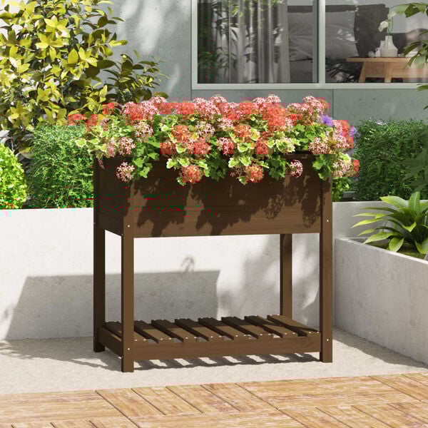 vidaXL Planter Honey Brown Solid Pine Wood Medium Durable Planter