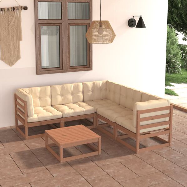 vidaXL Garden Lounge Set Honey Brown Solid pinewood, fabric (100% polyester)
