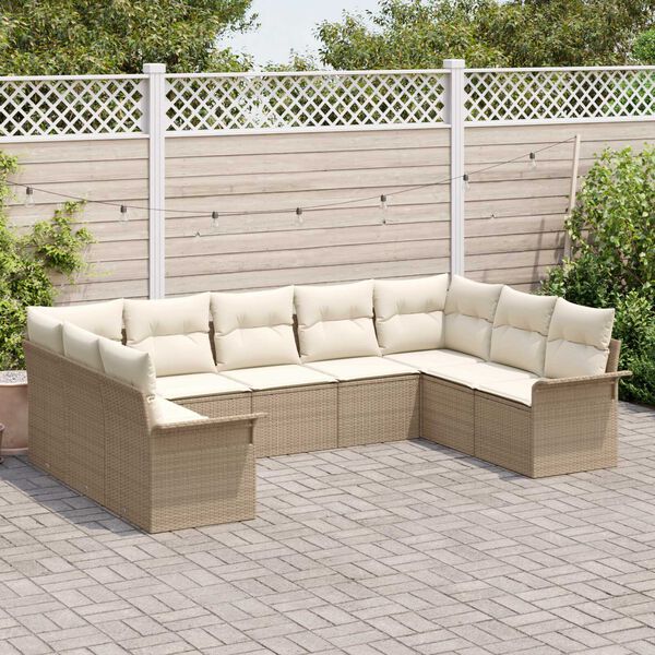 vidaXL Garden Sofa Set with Cushion Beige Poly Rattan