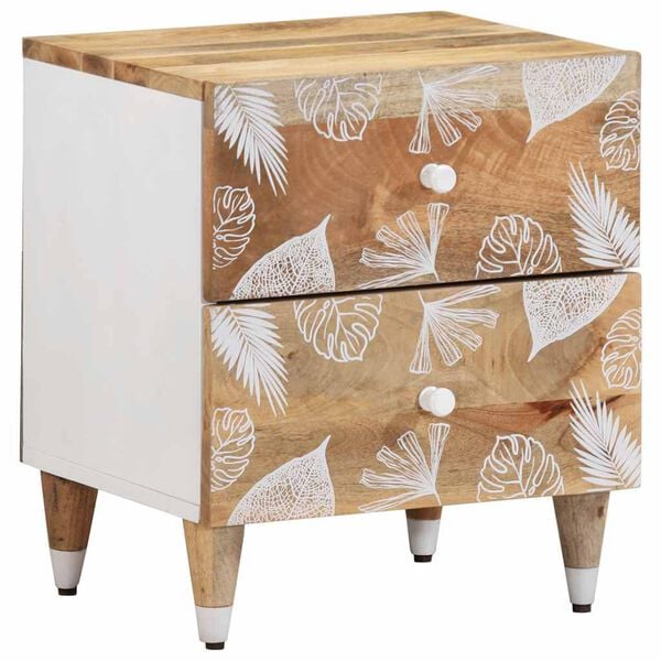 vidaXL Bedside Cabinet Set of 2 Natural Mango and White