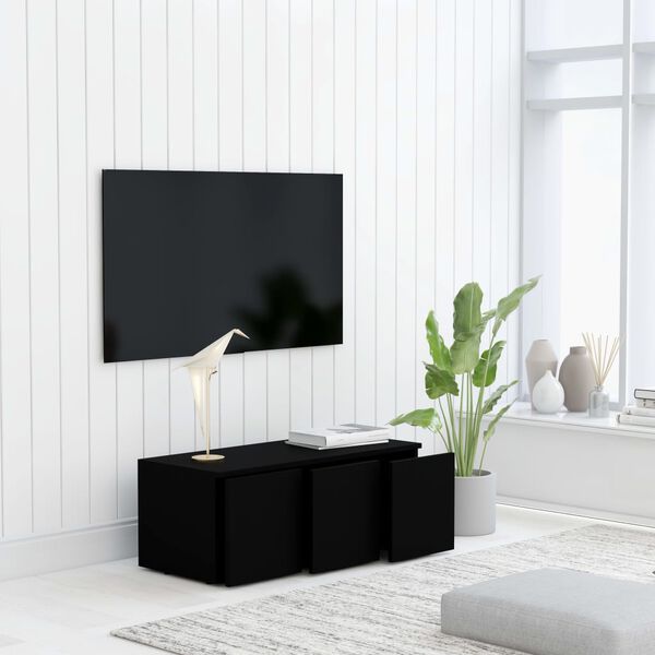 vidaXL TV Cabinet Black Engineered Wood Compact TV Cabinet Rectangular