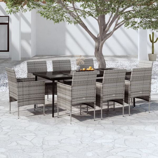 vidaXL Garden Dining Set Grey and Black PE Rattan Large Durable