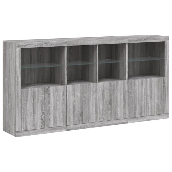 vidaXL Sideboard with LED Lights Gray Sonoma 79.5"x14.6"x39.4"