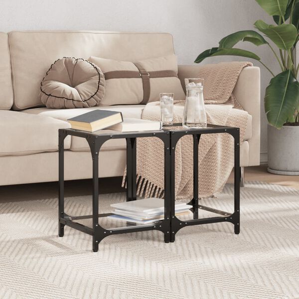 vidaXL Coffee Table Clear glass Engineered wood, steel, glass Small