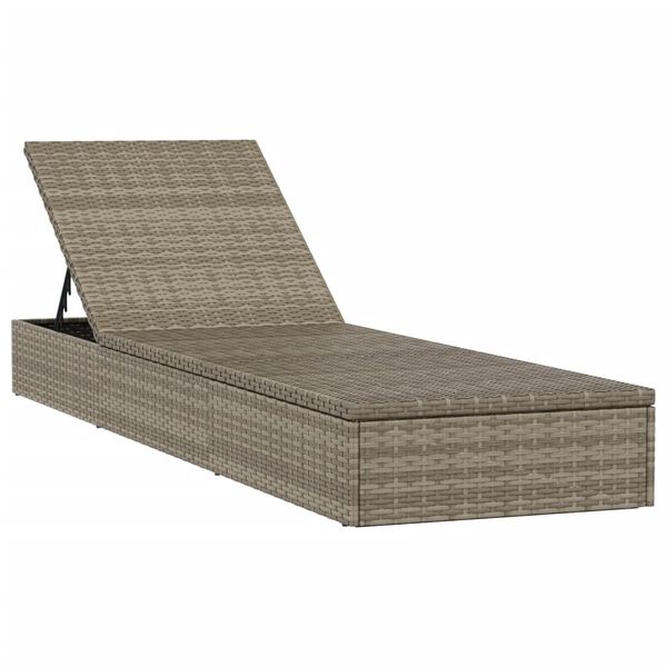 vidaXL Patio Sunbed Set of 3 Gray PE Rattan, Powder-Coated Steel Large