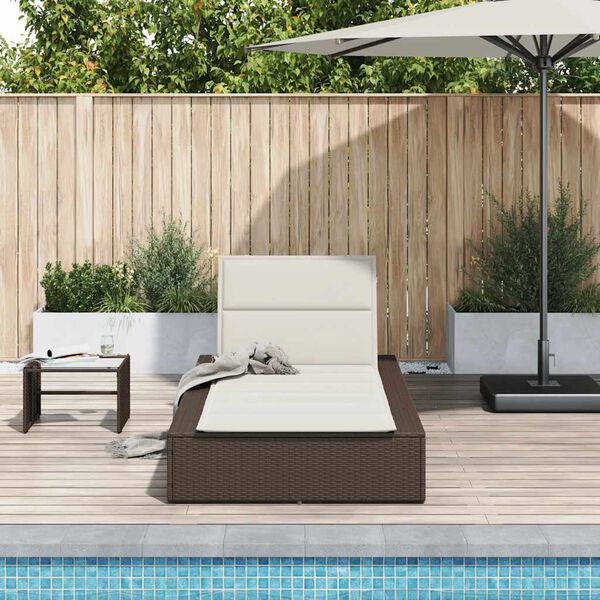vidaXL Sunbed with Floating Cushion Brown Poly Rattan
