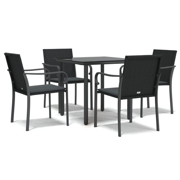 vidaXL Garden Dining Set Black Poly Rattan, Steel, Tempered Glass