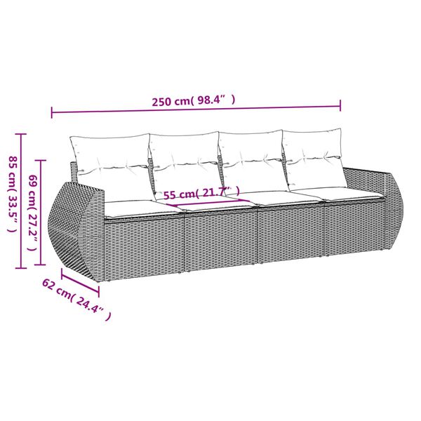 vidaXL Garden Sofa Set Light Grey PE Rattan Medium Modular