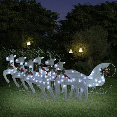 vidaXL Reindeer & Sleigh Christmas Decoration 140 LEDs Outdoor White