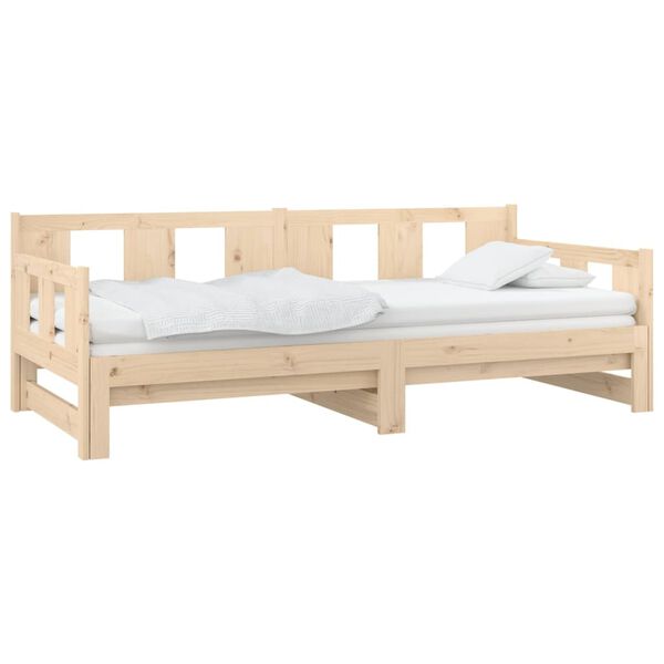 vidaXL Pull-out Day Bed Natural Pine Solid Pine Wood Full Convertible
