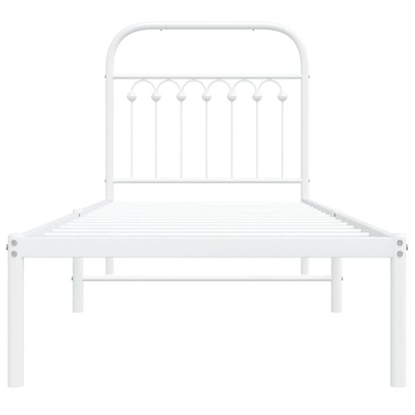 vidaXL Bed Frame White Steel Twin Bed Frame Rectangular Traditional