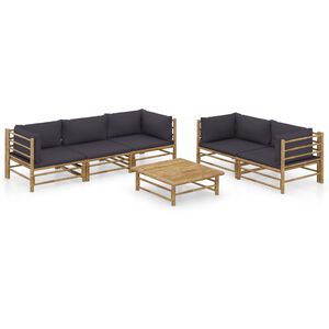 vidaXL Garden Lounge Set Bamboo Set of 6 Removable Covers Outdoor Lounge