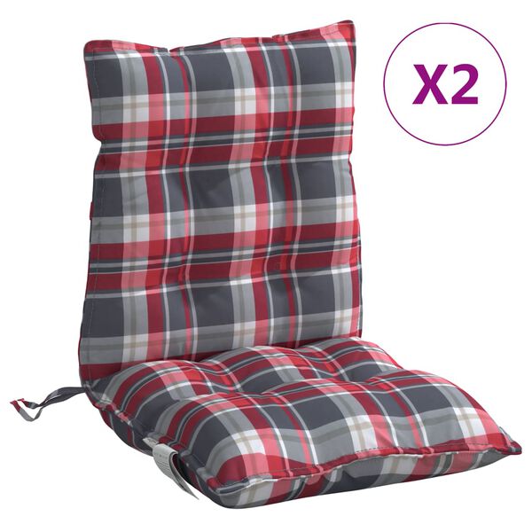 vidaXL Lowback Chair Cushion Set of 2 Red Check
