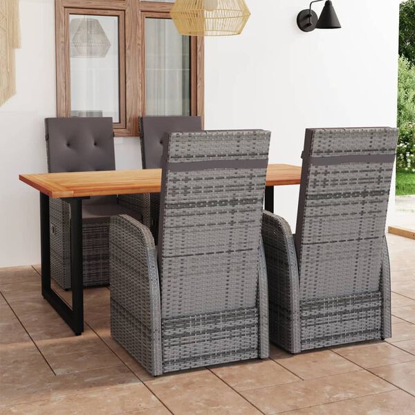 vidaXL 5 Piece Patio Dining Set with Cushions Poly Rattan Gray