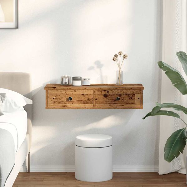 vidaXL Wall Shelf Old Wood Engineered Wood 31.5 in x 12.2 in x 6.7 in