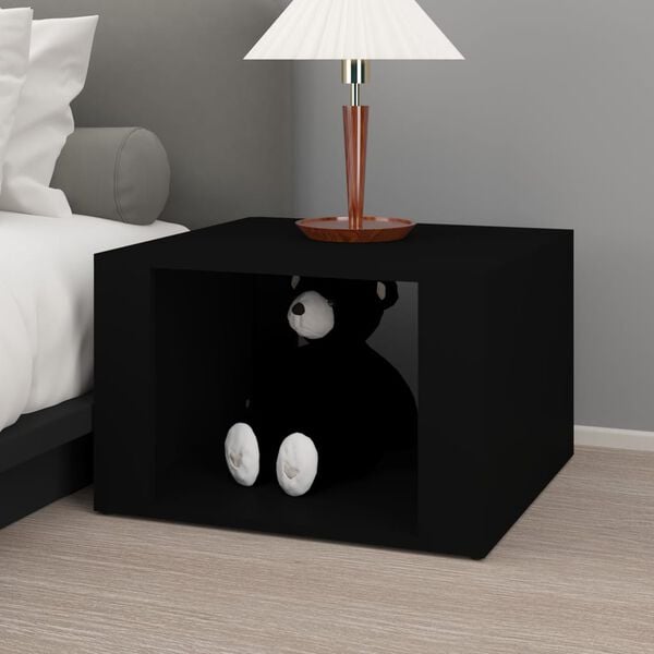 vidaXL Bedside Table Black Engineered Wood Medium Bedside Table