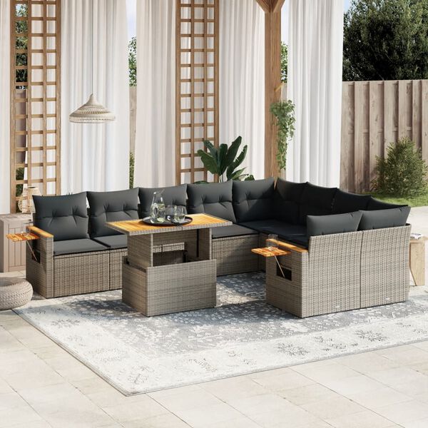 vidaXL Garden Sofa Set Grey PE rattan Large Adjustable Feet