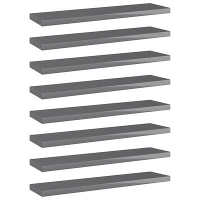 vidaXL Bookshelf Boards 8 pcs High Gloss Gray 15.7"x3.9"x0.6" Chipboard