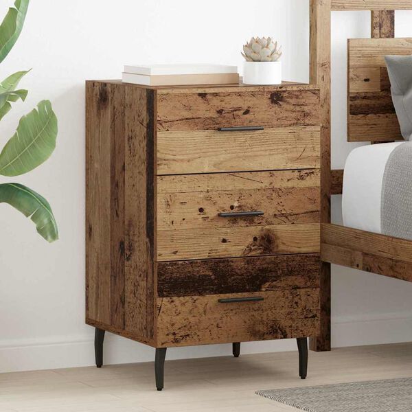 vidaXL Bedside Cabinet with Drawer Old Wood 15.75 x 15.75 x 25.98 in